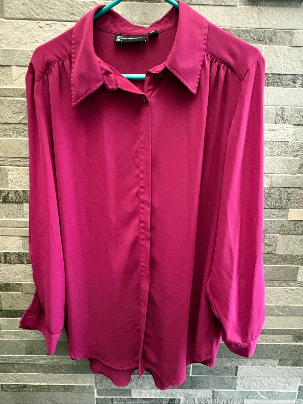 New York & Company Fuchsia Button-Down Blouse